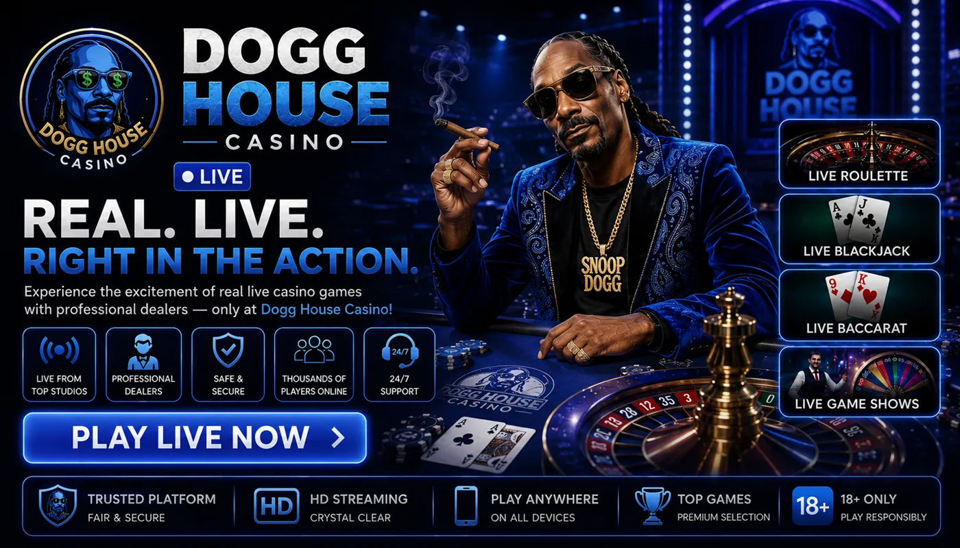 Official Dogg House Casino live dealer games with roulette, blackjack and social casino entertainment